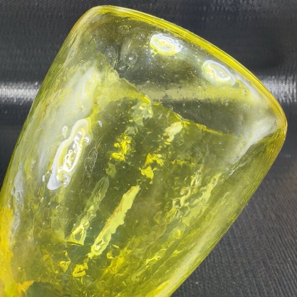 Cadmium UV Glowing Glass Goblets Cups Set 2 Yellow Top Blue Stem Textured Cups - Picture 12 of 16